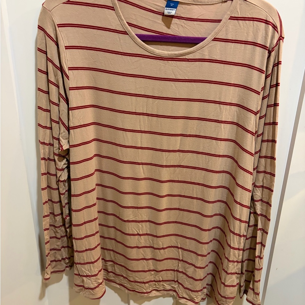 Old Navy Beige and Red Striped Long Sleeve Top